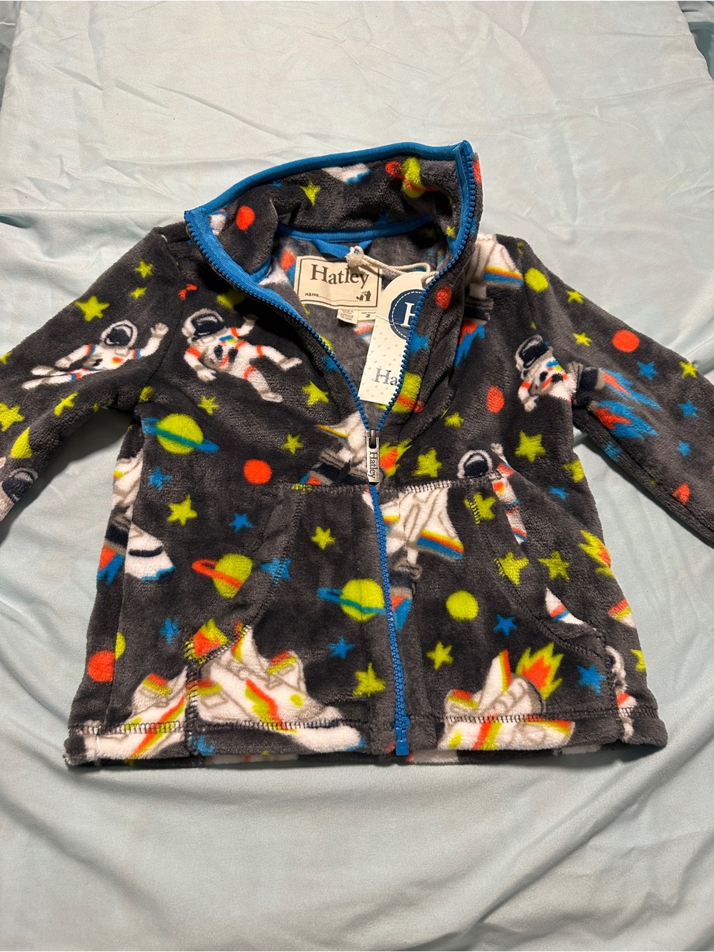Hatley Dark Gray Fleece Zip Jacket with Neon Space Print